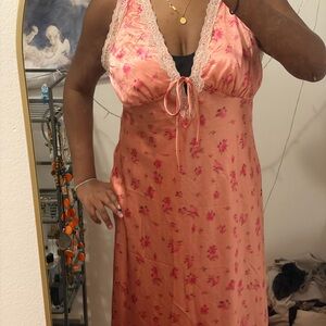 Wild Fable Pink Floral Maxi Dress with Lace Trim